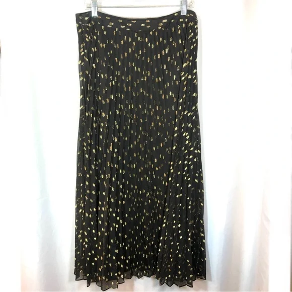 CHICOs Black & Metallic Gold A-Line Knife Pleat Midi Skirt - Picture 5 of 7